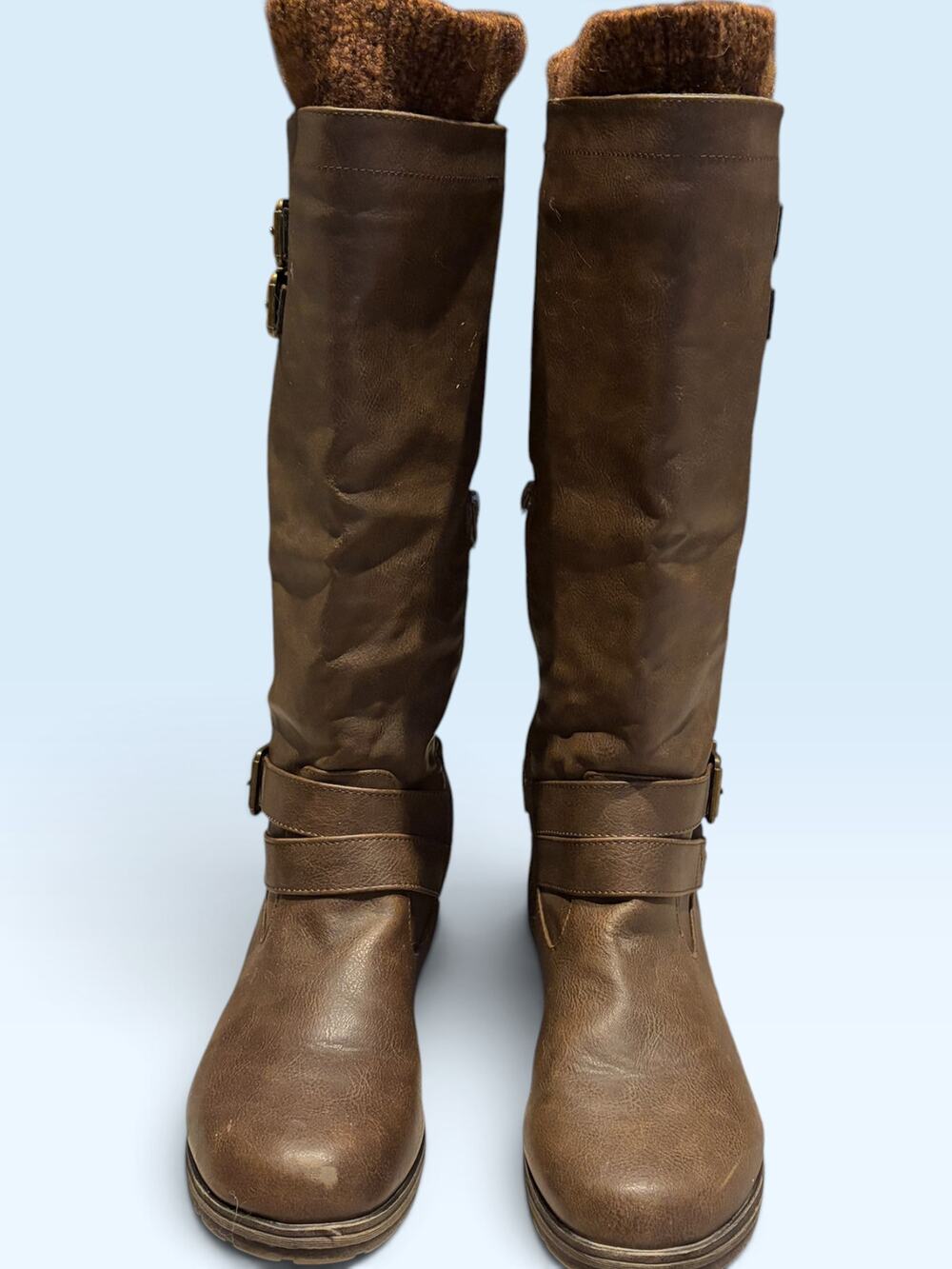 JustFab Rubie Women’s 11 Brown Knee High Riding Boots Faux Fur Buckle